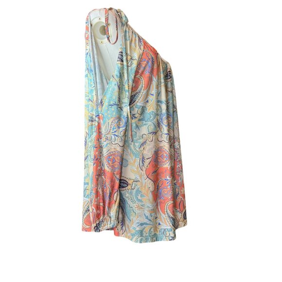 Boston Proper Boho Paisley Off Shoulder Peasant Blouse L Long Sleeve Tie Strap - Picture 5 of 7